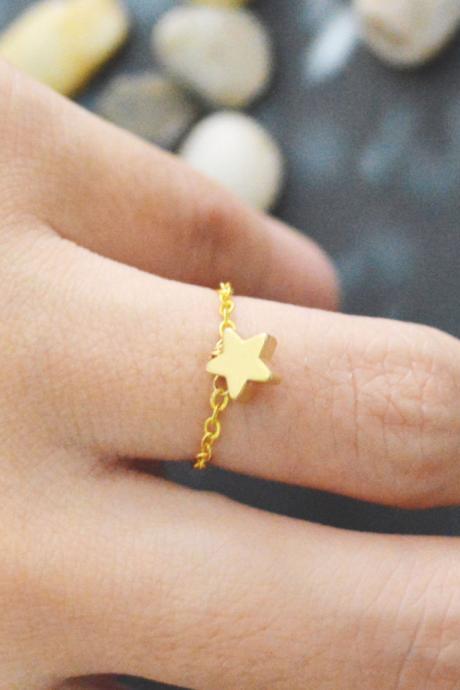 E-004 Star ring, Pendant ring, Chain ring, Simple ring, Modern ring, Gold plated ring/Everyday/Gift/