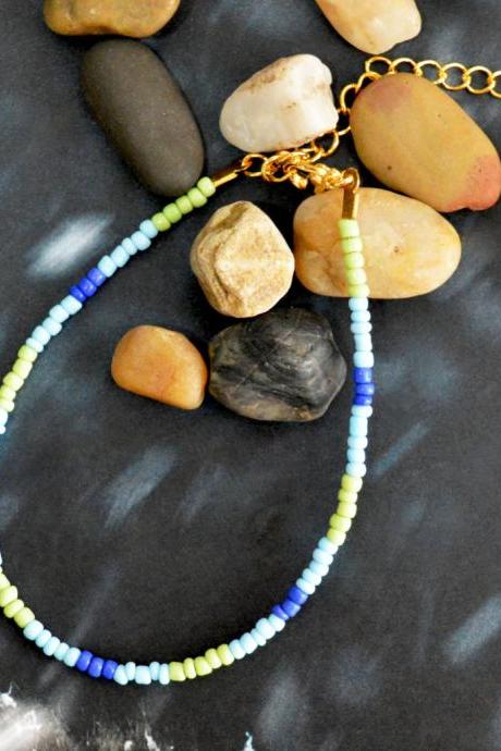 SALE) C-016 Beaded bracelet, Seed bead bracelet, Blue bracelet, Simple bracelet, Pattern bracelet/Everyday jewelry/