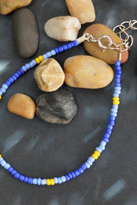 SALE) C-014 Beaded bracelet, Seed bead bracelet, Blue bracelet, Simple bracelet, Pattern bracelet/Everyday jewelry/