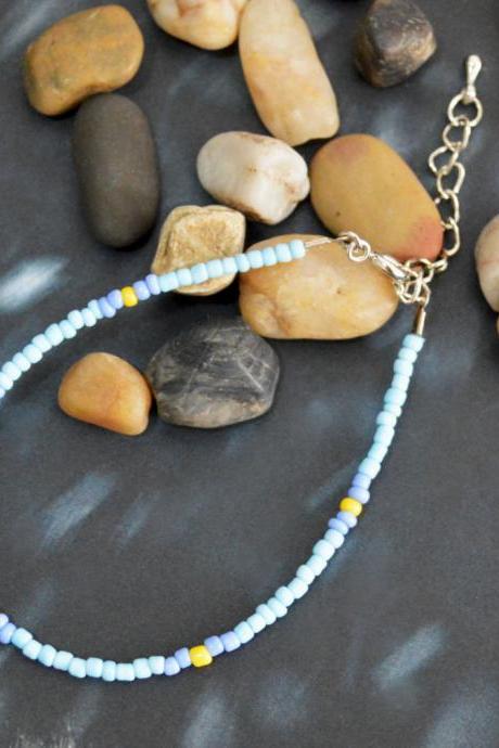 SALE) C-012 Beaded bracelet, Seed bead bracelet, Blue bracelet, Simple bracelet, Pattern bracelet/Everyday jewelry/