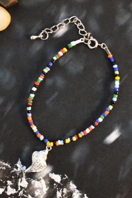 ) C-003 Beaded Bracelet, Seed Bead Bracelet, Colorful Bracelet, Simple Bracelet, Charm Bracelet, Seashell Bracelet/everyday Jewelry/