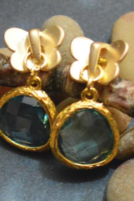 ) B-058 Pendant Earrings, Butterfly Earrings, Gemstone Earrings, Gold Plated Earrings /bridesmaid Gifts/everyday Jewelry/