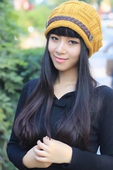 Shipping Fashion Slouchy Knitted Hat Cap For Women - Yellow