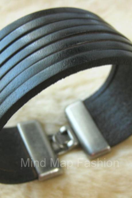 Premium Quality 7-Row Fashion Wide Leather Bracelet Bangle For Women & Men