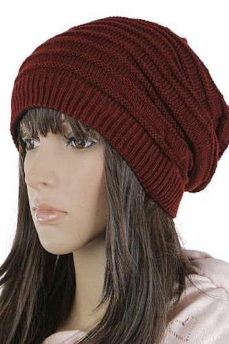 Free shipping Women Knitted Hat Cap - Wine Red