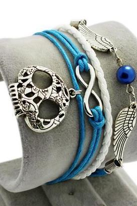 Angel Wings-infinity Blue Bracelet Charm Bracelet Skull White Braided Leather Bracelet