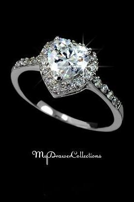 Dazzling White Gold Plated Heart Shaped Cubic Zirconia Love Ring with micro CZ's (sz 5.5 - 9)
