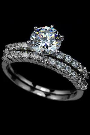 Bridal Set Ring 1.75 Carat Round Cut Cubic Zirconia Two Ring Set Engagement Ring Set, Wedding Ring Set, Solitaire Stacking Band Ring