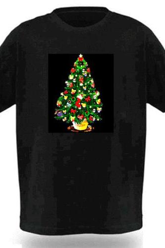 Fashion Electro-Luminescent Music Activated Christmas Tree Led T Shirt For Men And Women