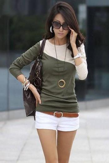  Women Cotton long sleeve T- shirt - Green