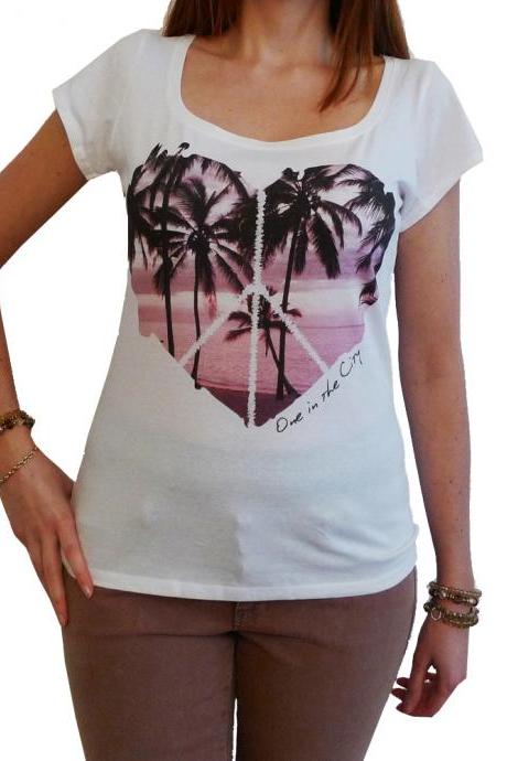 PALM HEART :WOMEN'S T-SHIRT SHORT-SLEEVE TOP CELEBRITY ONE IN THE CITY 7015271