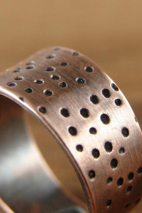 Dots Ring. Adjustable Wide Ring in Copper. Ring Size 6. Unisex. Gift under 50