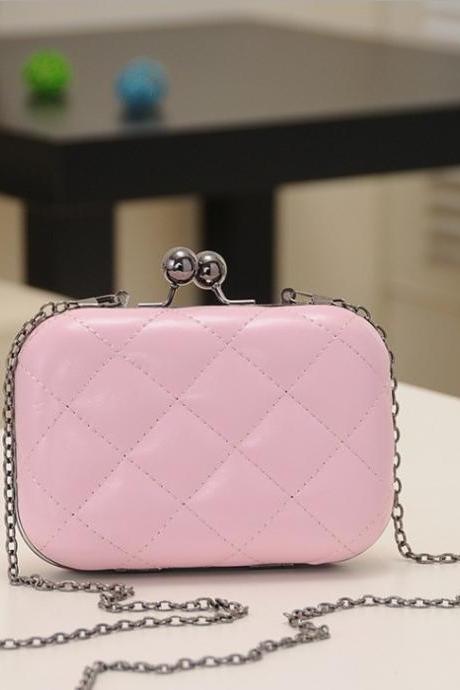 Candy-color Evening Clutch Party Bridal Fashion Chain Mini Lingge Bags Clutch Handbag-pink