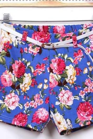 Whosale Price Fashion Floral Shorts With Belt