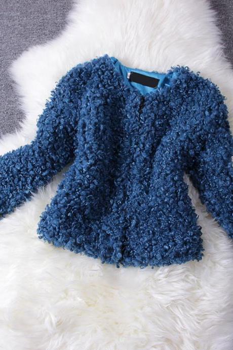 Designer Short Genuine Wool Outwear - Blue
