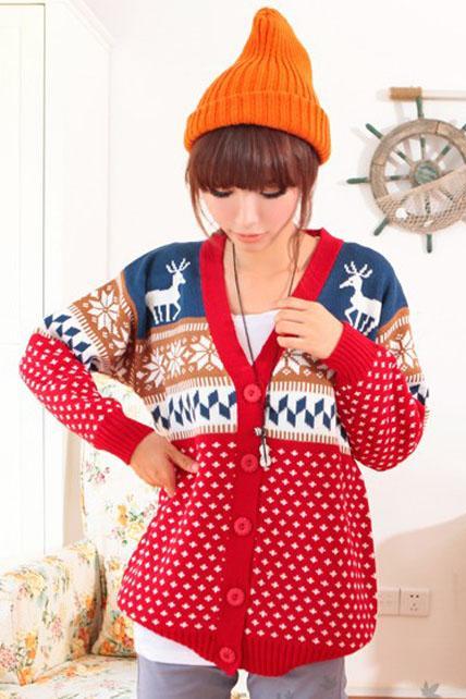 Girls Sweet Rabbit Print Long Sleeve Pullovers - Red