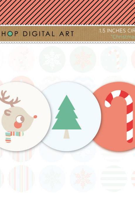 1.5" Digital Collage Sheet Circles - Christmas