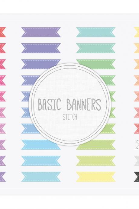 Basic Ribbon Banners Stitch Clip Art - INSTANT DOWNLOAD - Buy Any 2 Packs Get 1 Free