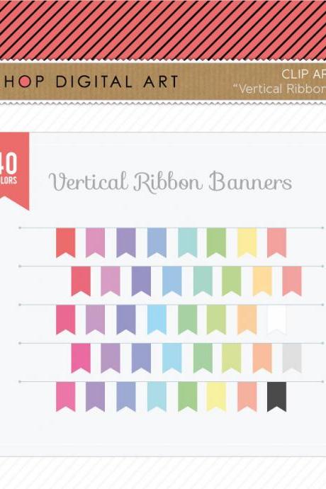 Vertical Ribbon Banners Clip Art + Digital Collage Sheet