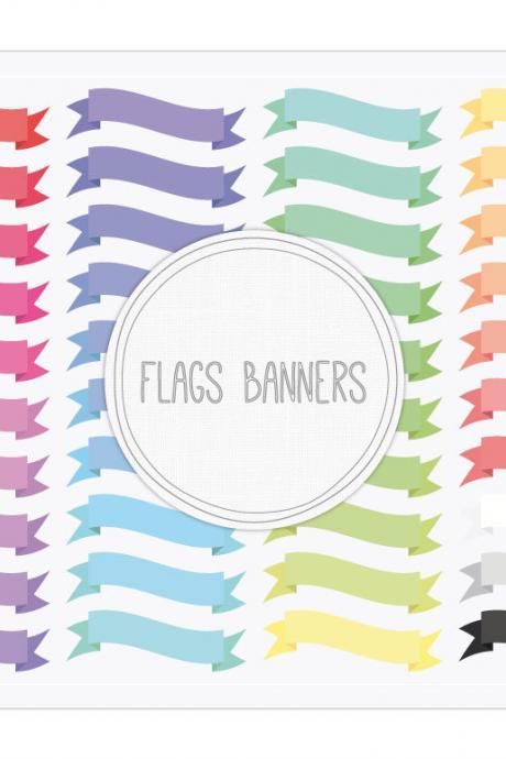 Flags Ribbon Banners Clip Art + Digital Collage Sheet