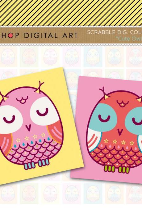 Scrabble Digital Collage Sheet - Cute Owls