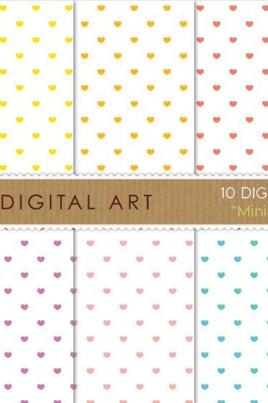 Digital Papers Mini Hearts on White 12x12 inches - INSTANT DOWNLOAD - Buy Any 2 Packs Get 1 Free