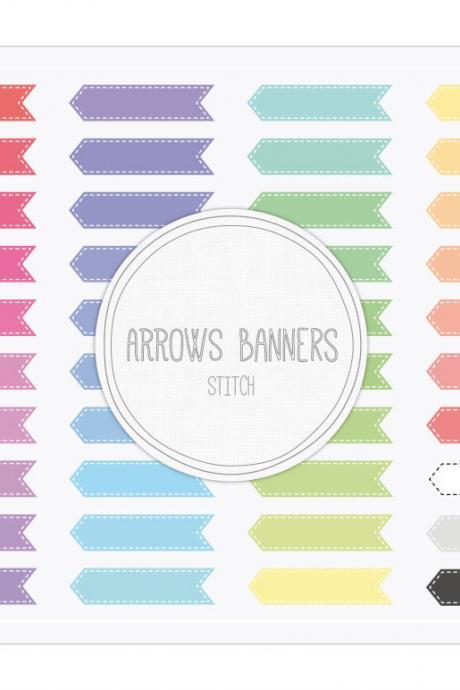 Arrows Ribbon Banners Stitch Clip Art - INSTANT DOWNLOAD - Buy Any 2 Packs Get 1 Free