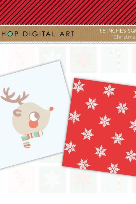 1.5" Digital Collage Sheet Squares - Christmas