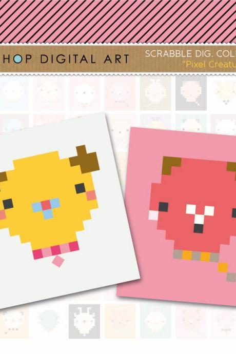 Scrabble Digital Collage Sheet - Pixel Creatures