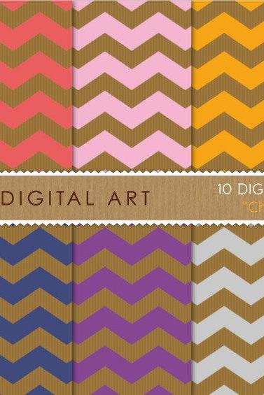 Digital Papers Chevron on Kraft 12x12 inches - INSTANT DOWNLOAD - Buy Any 2 Packs Get 1 Free