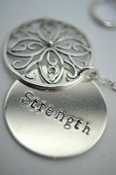 Sterling Silver 1' Disc with word 'Strength' on it and decorative disc to cover