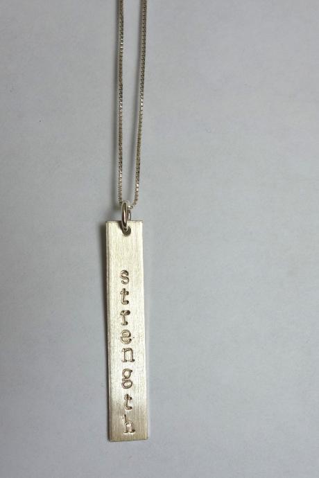 Personalized Necklace, Sterling Silver, 1.5' x .25' bar with 'Strength' on it