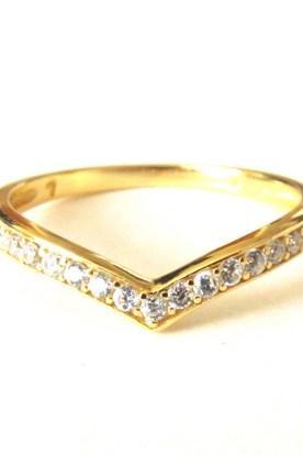14 Kt Gold Over Sterling Silver Ring-chervon Stacking Ring-cz Ring