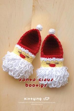 Santa Claus Baby Booties Crochet PATTERN for Christmas Holiday by Kittying