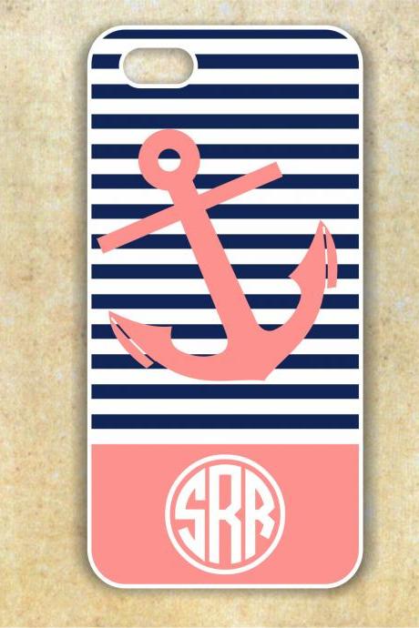 Monogrammed Anchor Iphone 4/4S Case - Nautical Monogram Case- Personalized Hard Cases for iphones