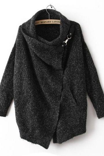Black Lapel Long Sleeve Ouch Cardigan Sweater