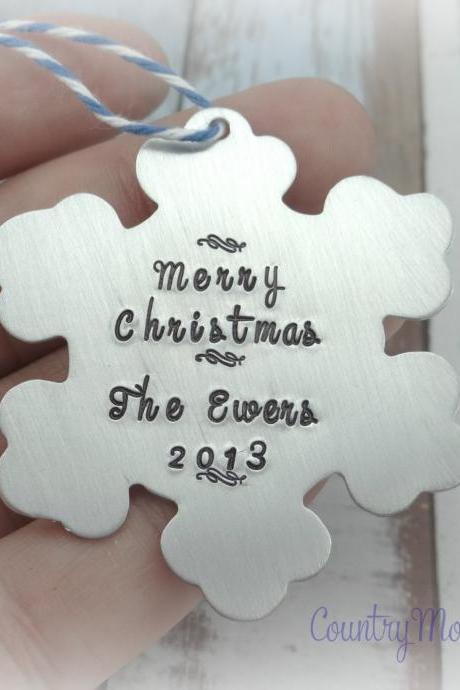 Personalized Hand Stamped Snowflake Family Christmas Holiday Ornament