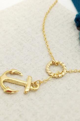 Anchor and Lifebelt Necklace, Ancohor lariat, Life Ring Necklace, Nautical Jewelry