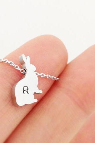 Personalized Initial Rabbit necklace, initial jewelry