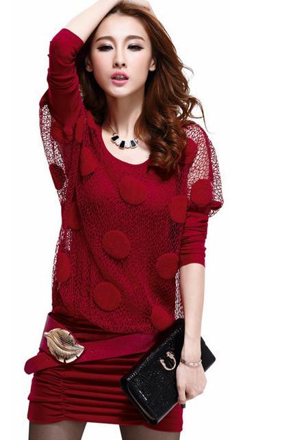 Fashion Two Pieces Wine Batwing Sleeve Dress - Red
