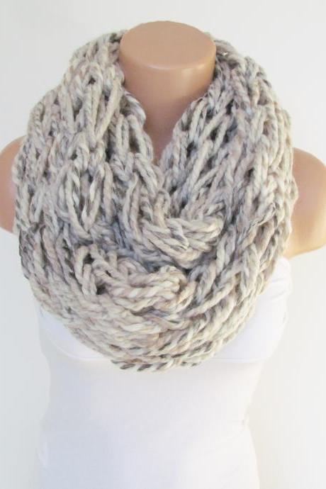 Infinity Stone Cream Gray Scarf,Neckwarmer,Knitted Scarf, Circle Loop Scarf, Winter Accessories, Fall Fashion,Chunky Scarf.Cowl Scarf