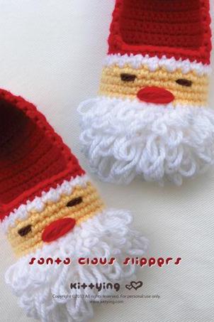 Santa Claus Children Slippers Crochet PATTERN for Christmas Winter Holiday - Size 10 11 12 13 1 2 3 4 - Chart & Written Pattern by kittying