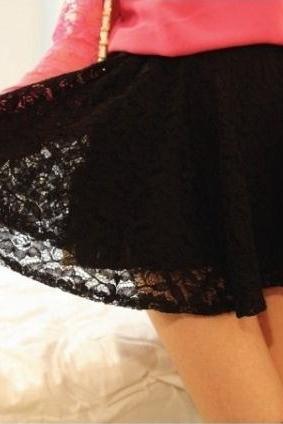 Black Hollow Lace Skirt