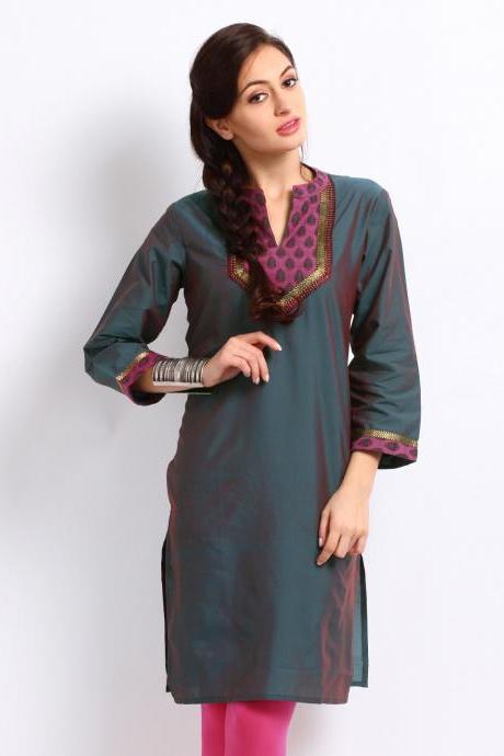 Anouk Women Blue Kurta (Perfect Gift For Women) Super Fast Delivery : Your Daughter, GF and Wife will have big Smile and Happiness