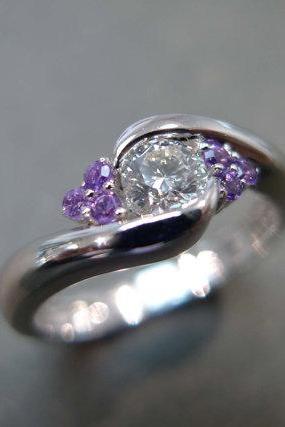 Diamonds Wedding Ring with Amethyst in 14K White Gold