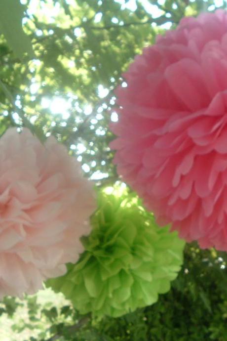 6 Tissue Paper Pom Poms. Ready To Fluff. Choose Your Colors. Party Decorations