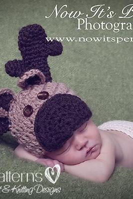 Crochet Hat Pattern Baby Moose Reindeer Hat Pdf 238 Newborn To 12 Months 3 Sizes