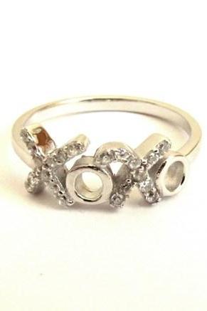 Hugs and Kisses Sterling Silver Ring with CZ - Sizes 5 -9