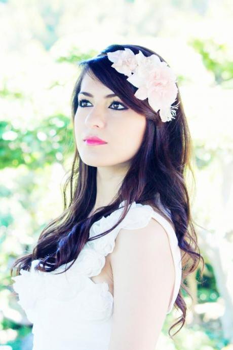 Bridal headband, bridal headpiece, wedding hair accessories, wedding headband, ivory flower hair crown