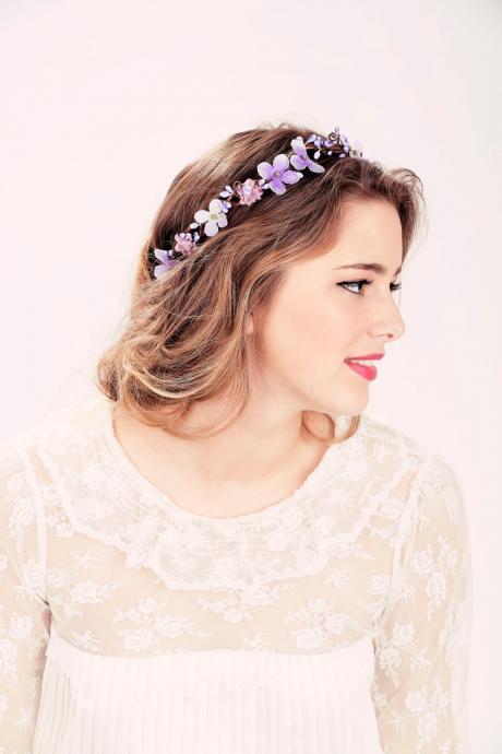 Bridal flower crown, Purple flower, woodland wedding, wedding hair accessory
